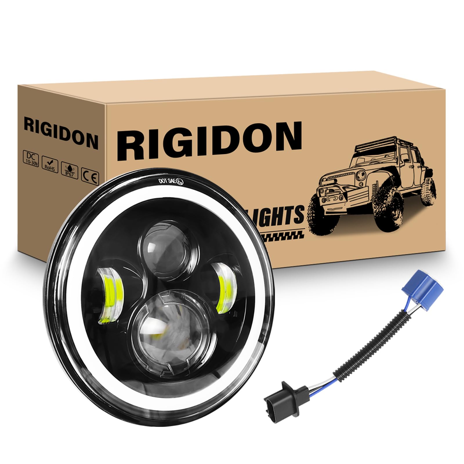 Amazon | RIGIDON 7インチ ラウンドLEDヘッドライト 1個、4 LED バイク
